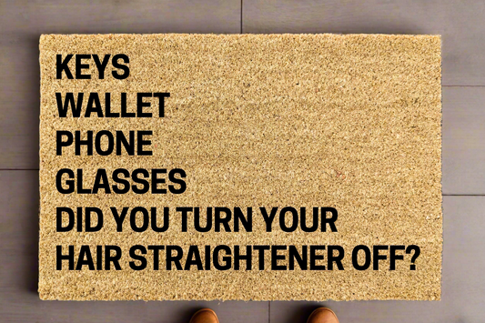 Keys Phone Wallet Glasses Straightener off doormat