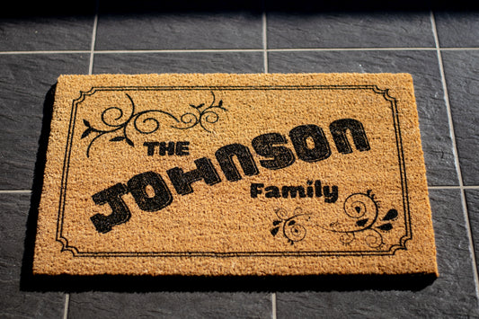Decorative Family Name Doormat Vines and Border