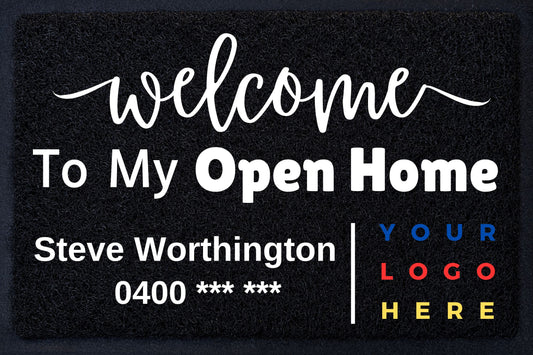 Open Home Real Estate Doormat w/ agent details and logo