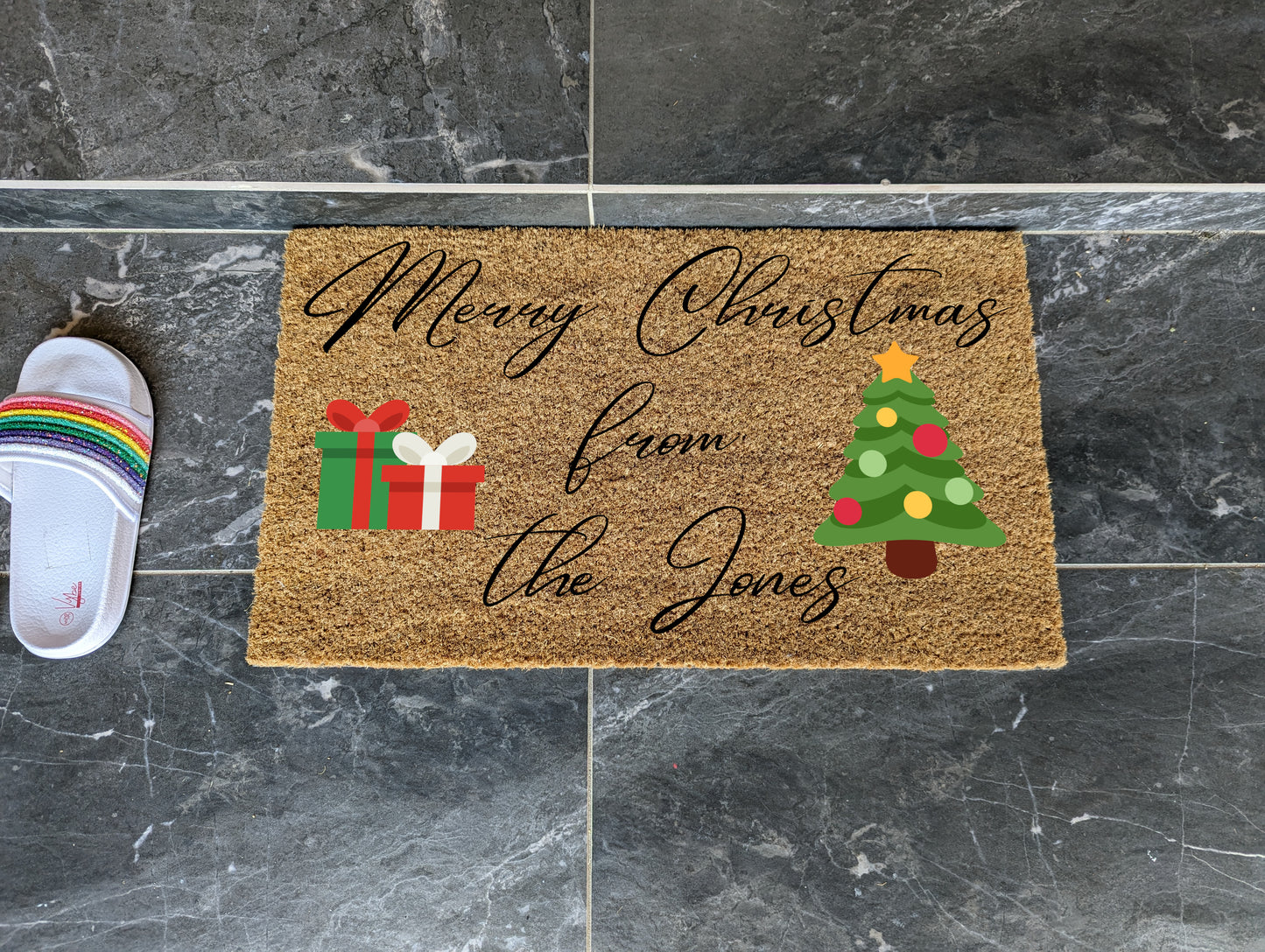 Merry Christmas From The Family Name Coir Personalised Doormat