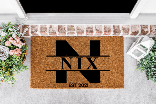 monogram door mat est date