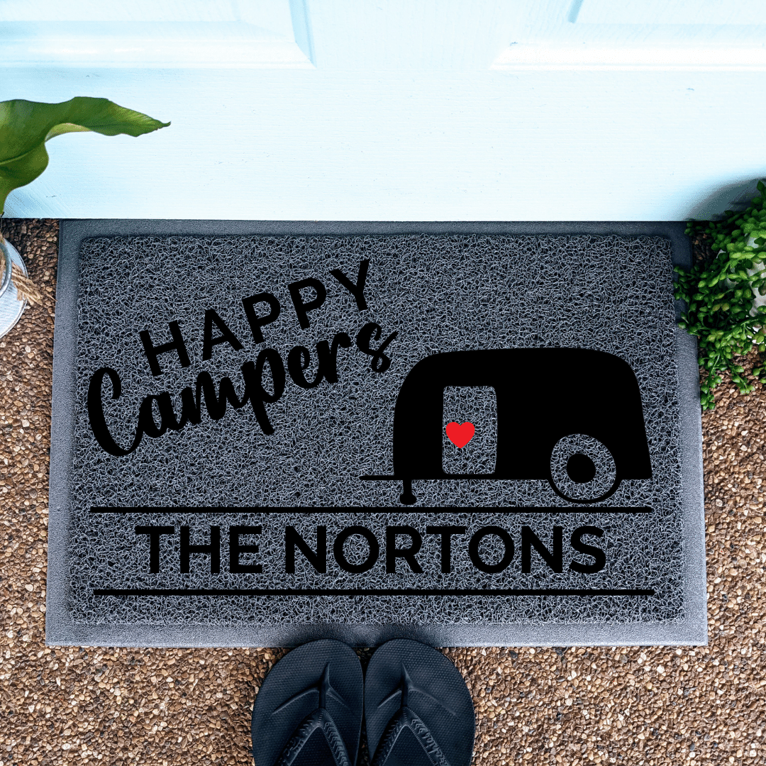 Happy Campers Doormat Pop up Camper can Be Personalized to Include Names 