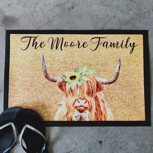 Personalised highland cow Doormat - Personalised Doormat Australia