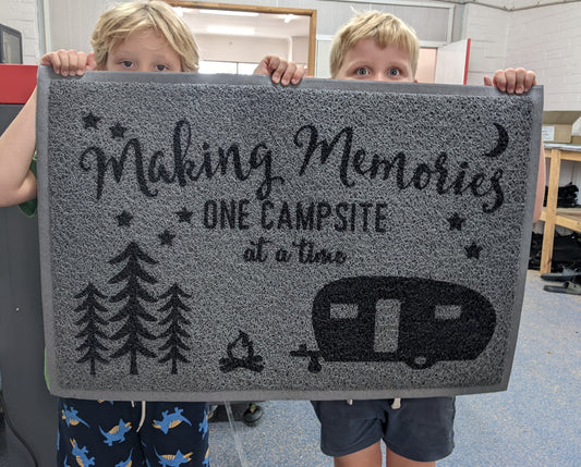 Making memories on campsite at a time older caravan doormat - Looped - Personalised Doormat Australia