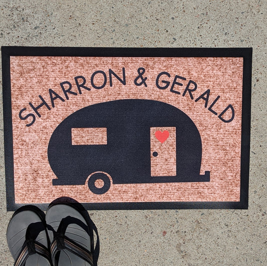Curved font caravan personalised doormat - Personalised Doormat Australia