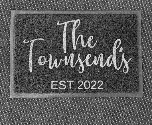 The "name" personalised doormats with est