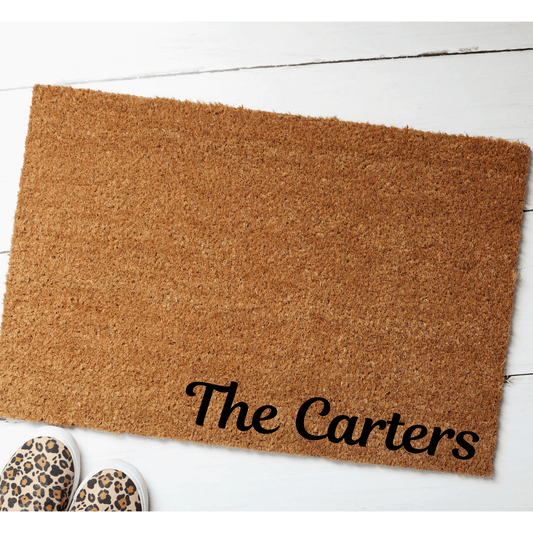 simple cursive custom door mat