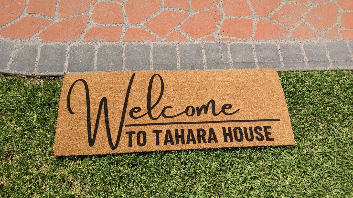 Welcome street address personalised front doormat