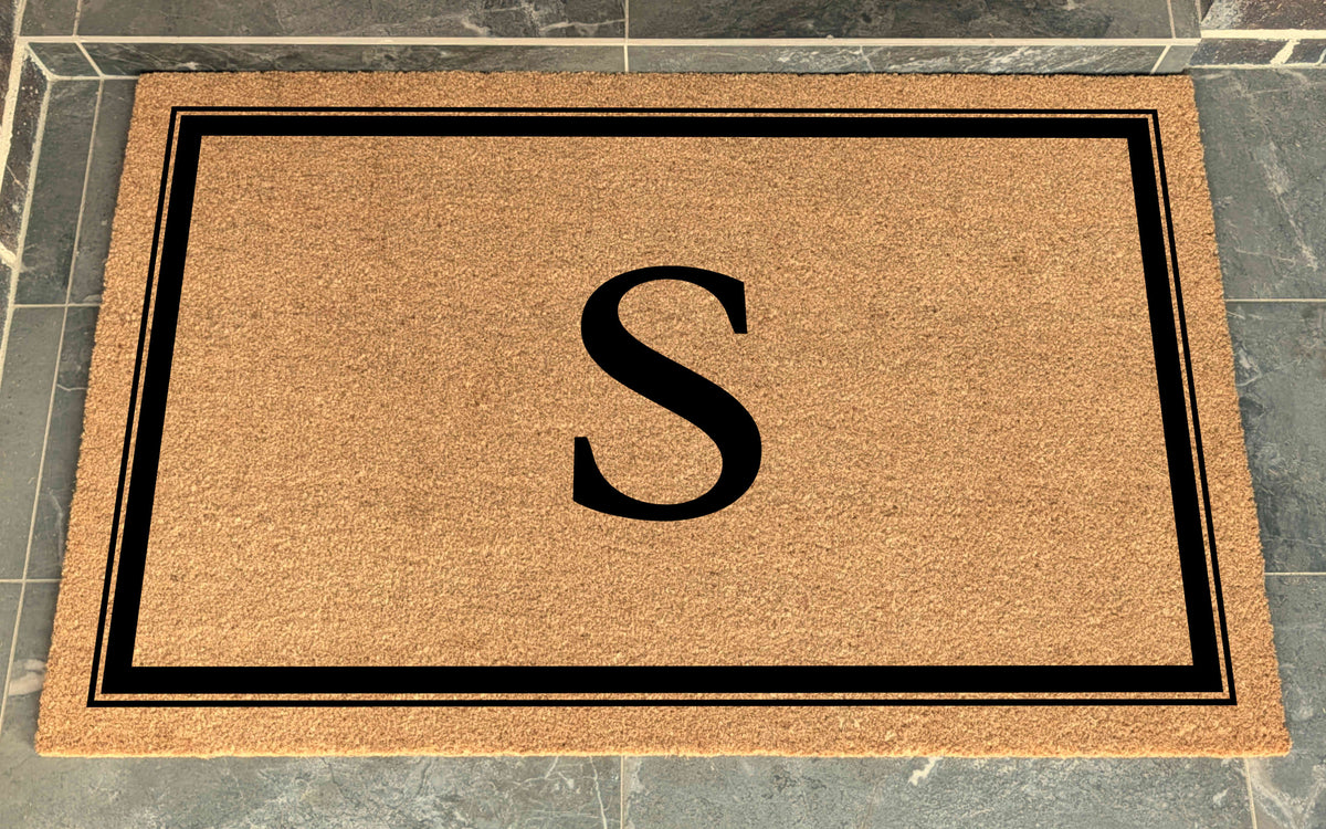 XL Coir Personalised Doormat Double Border with Initial