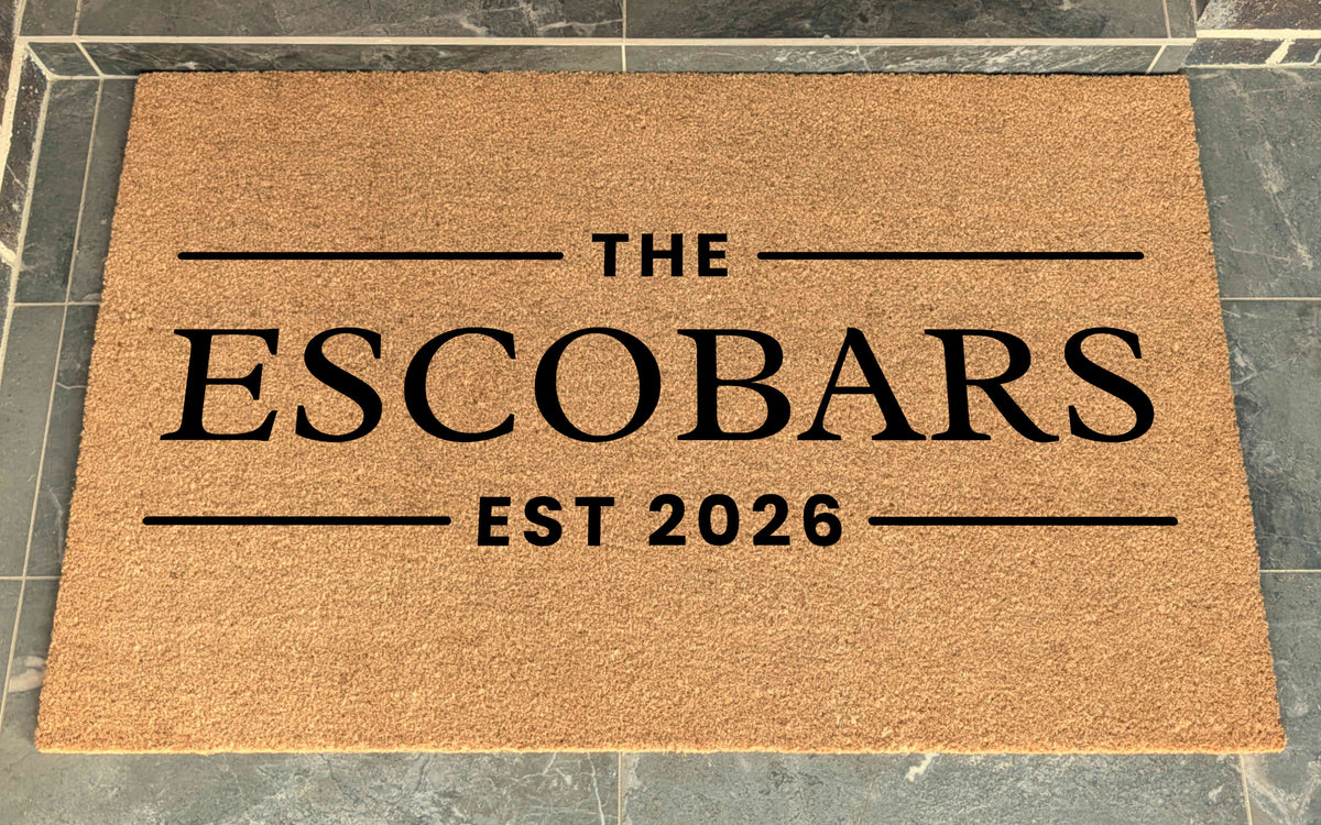 XL Coir Personalised Doormat Family Name with EST Vintage
