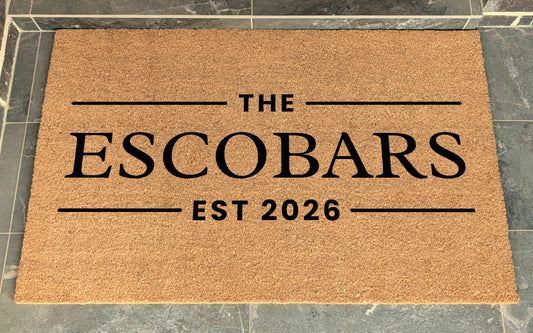 XL Coir Personalised Doormat Family Name with EST Vintage