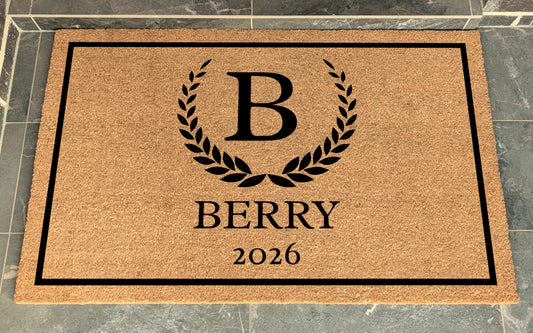 XL Coir Personalised Doormat Surname Initial EST Wreath