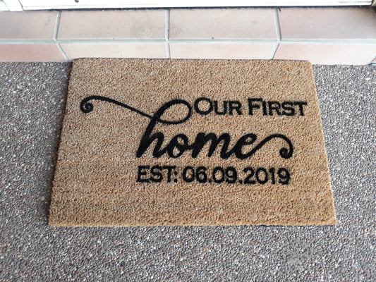 First Home doormat personalised with a date - Personalised Doormat Australia