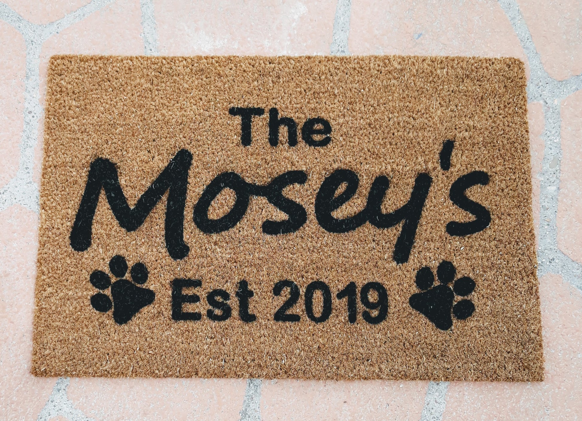 The family name Personalised Doormat with paw prints - Personalised Doormat Australia