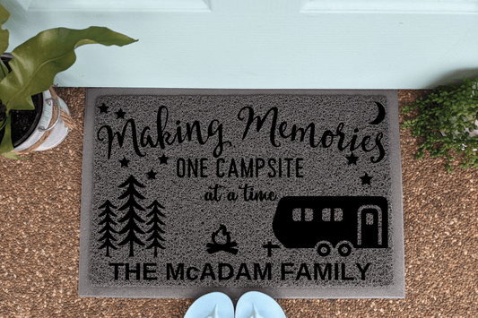 Making memories on campsite at a time caravan doormat - Looped - Personalised Doormat Australia