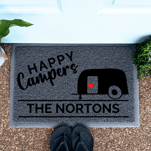 Happy Campers trailer doormat - Looped - Personalised Doormat Australia