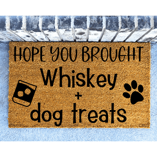 whisky and dog treats doormat