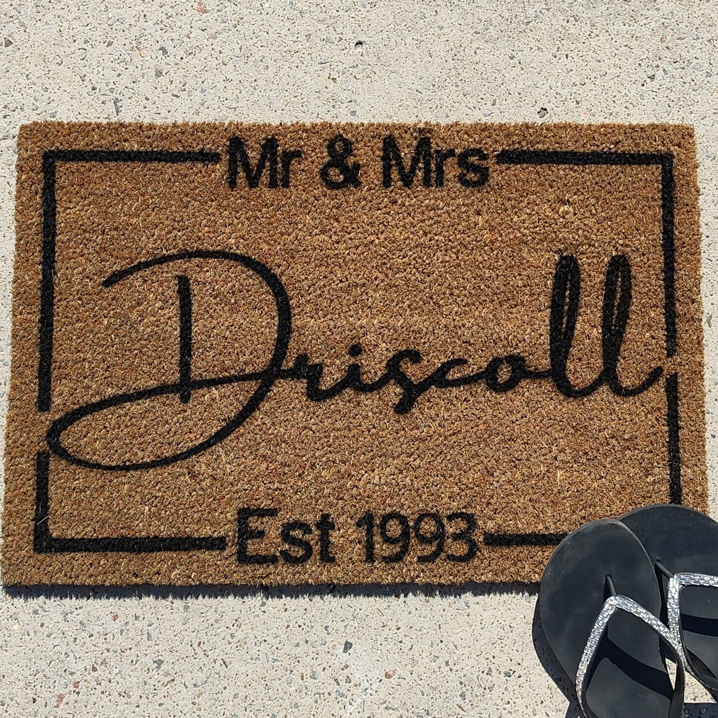 Mr and Mrs personalised surname with established date doormat - Personalised Doormat Australia