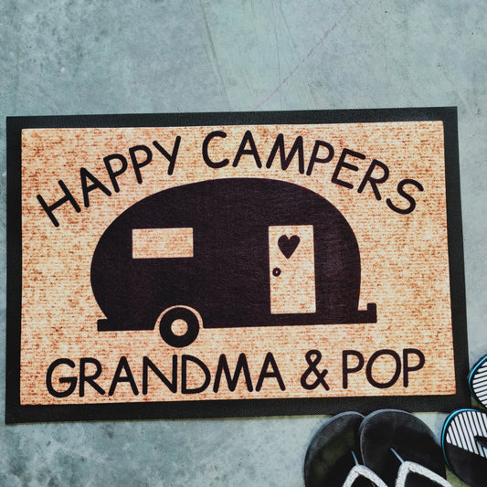 Personalised Doormat happy campers black - Personalised Doormat Australia