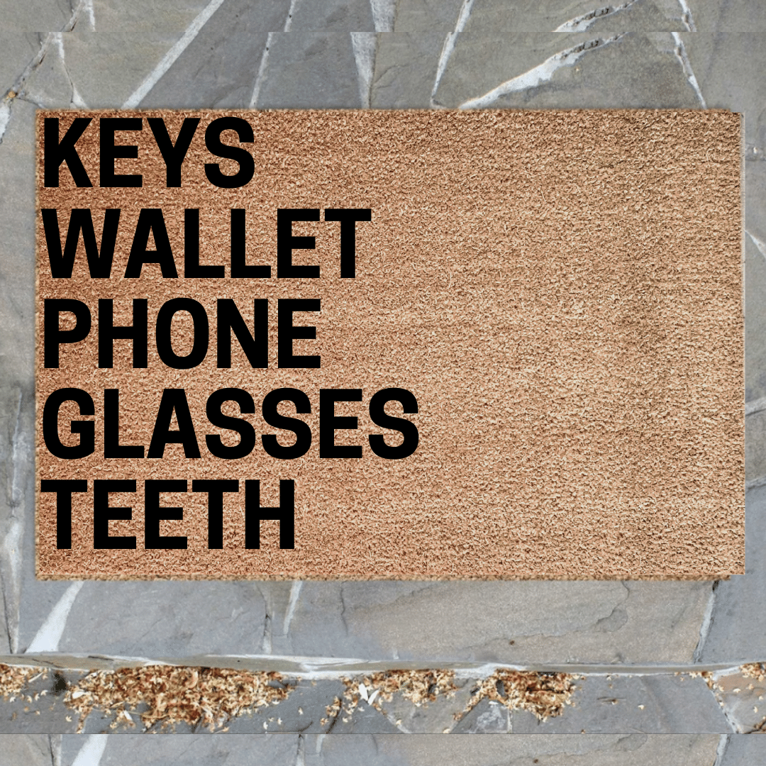 teeth keys wallet phone mat
