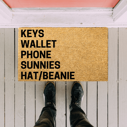 Keys Wallet  Phone Sunnies Hat/Beanie doormat - Personalised Doormat Australia