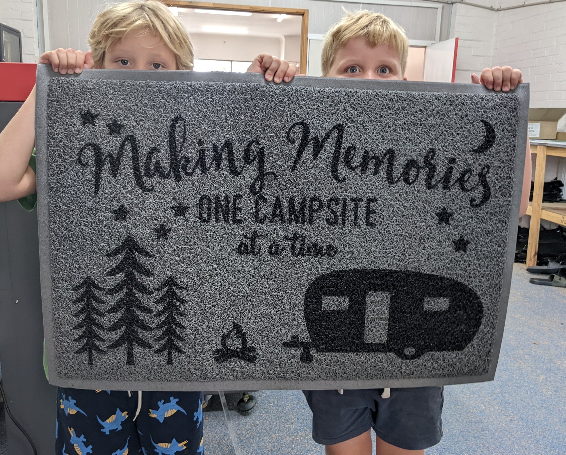 Making memories on campsite at a time older caravan doormat - Looped - Personalised Doormat Australia