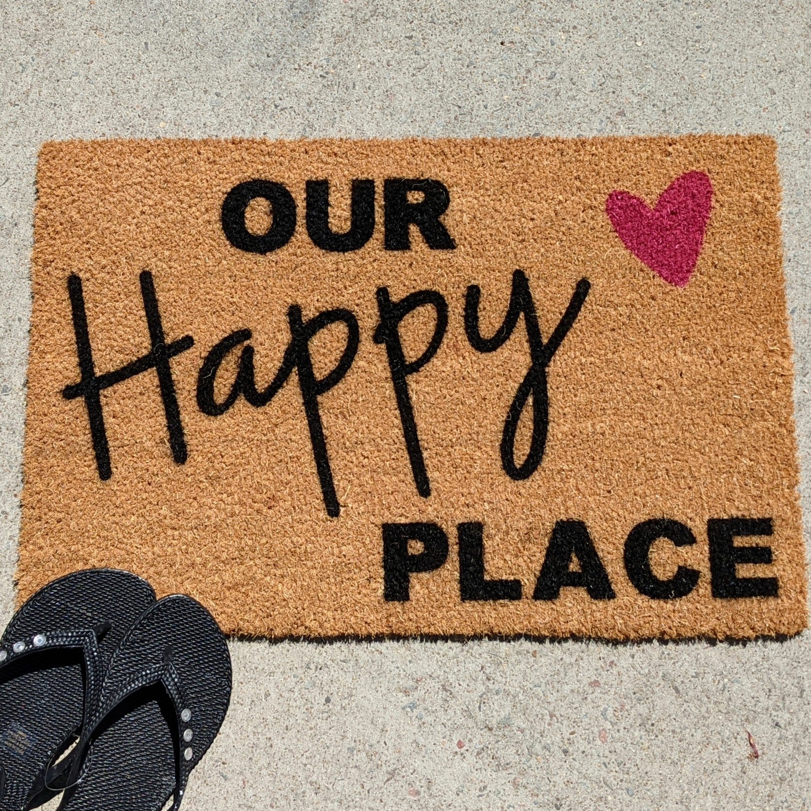 Our Happy Place with a heart - Personalised Doormat Australia