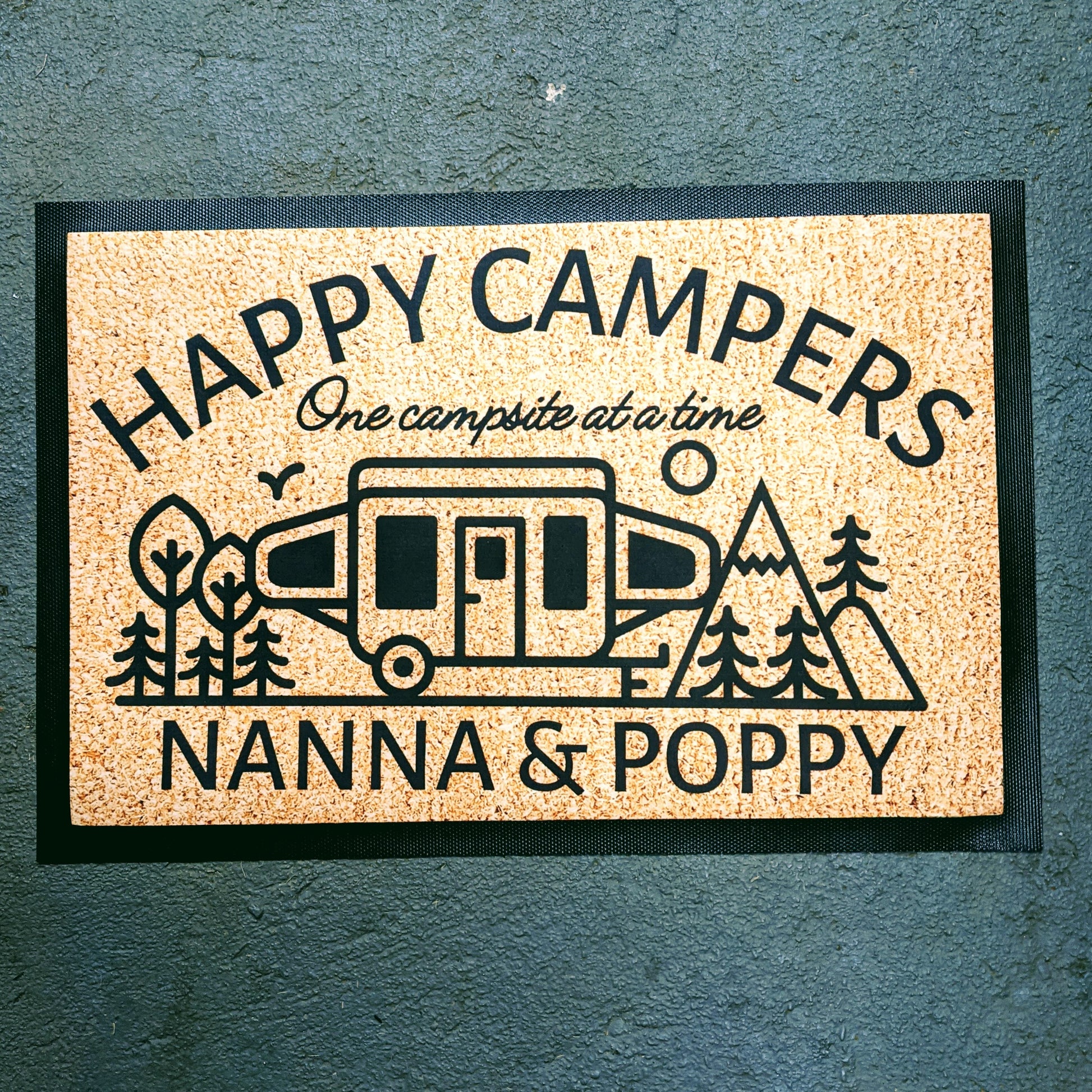 Happy Campers Pop Up trailer camping mat caravan - Personalised Doormat Australia