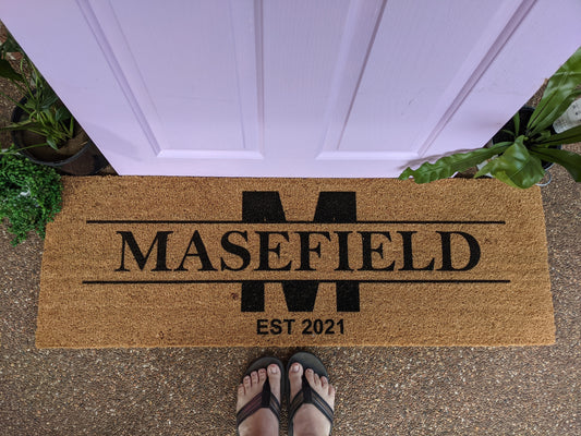 Personalised Long Doormat - Monogram with Est Date - Personalised Doormat Australia