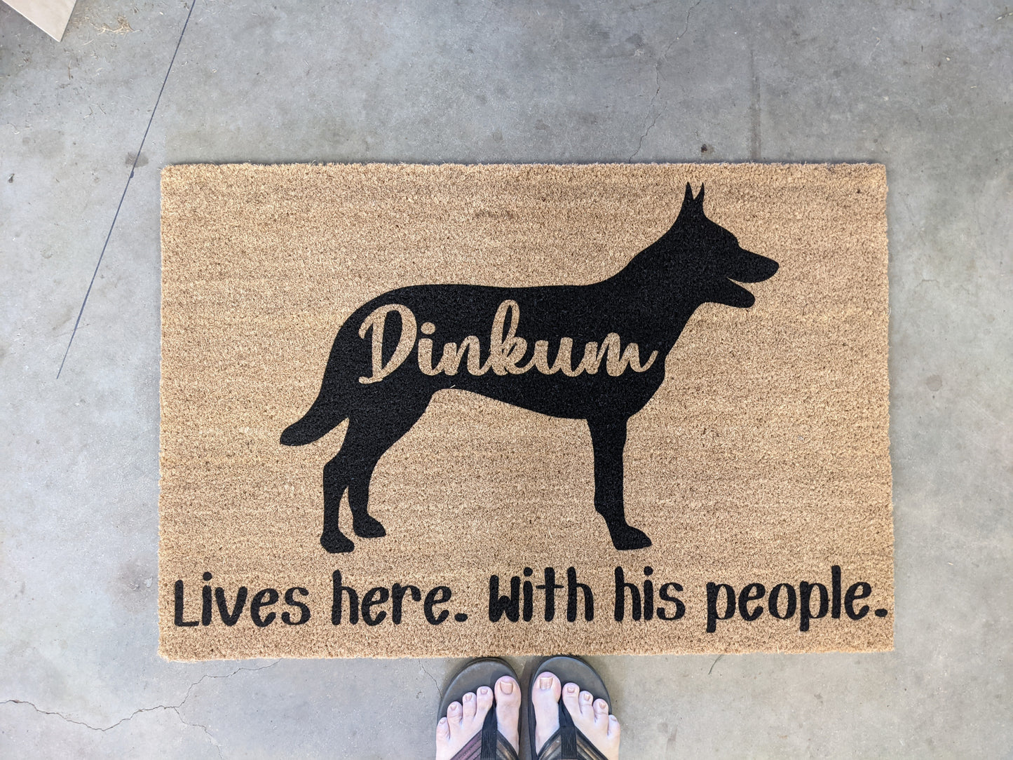 Personalised dog doormat lives here with his/her people - dog breed is interchangeable