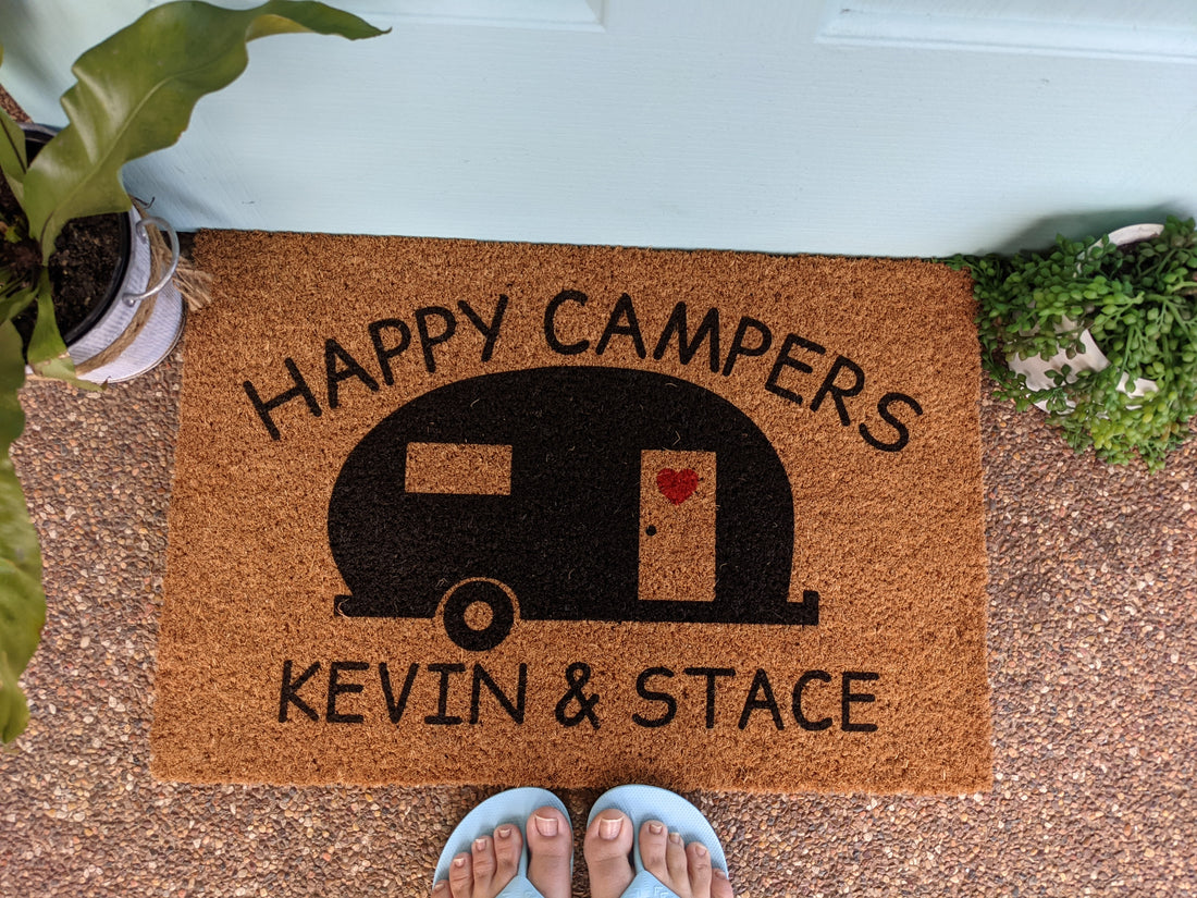 Happy Camper Caravan doormat Personalised Doormats