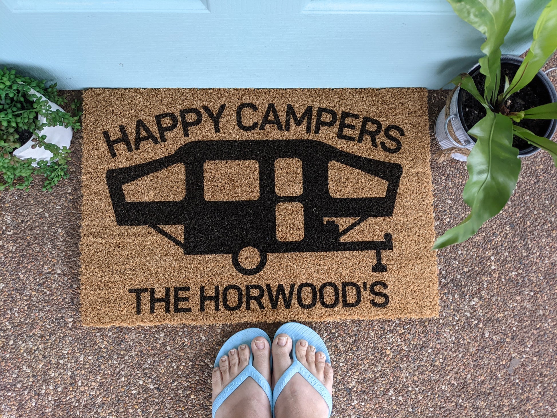 Happy Campers - Camper trailer - Coir - Personalised Doormat Australia