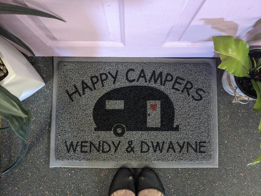 Happy Campers caravan doormat - Looped - Personalised Doormat Australia