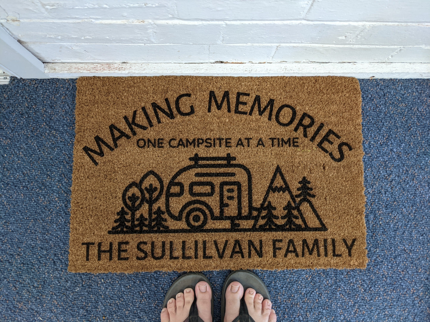 Making memories camping doormat caravan - COIR - Personalised Doormat Australia