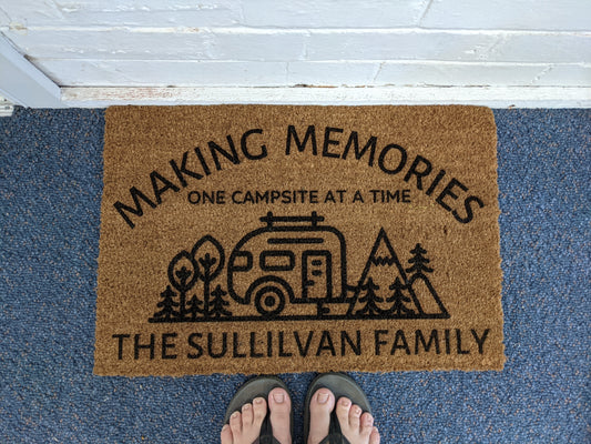 Making memories camping doormat caravan - COIR - Personalised Doormat Australia