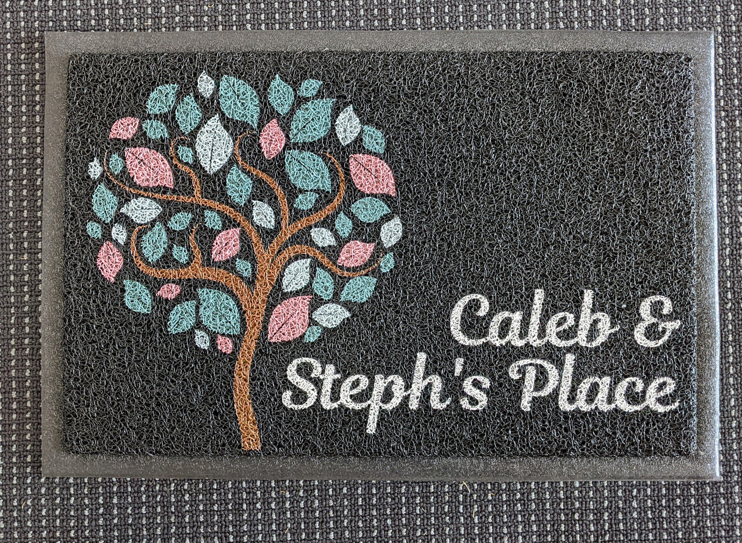 Black mat, tree design Personalised Doormat  - Looped