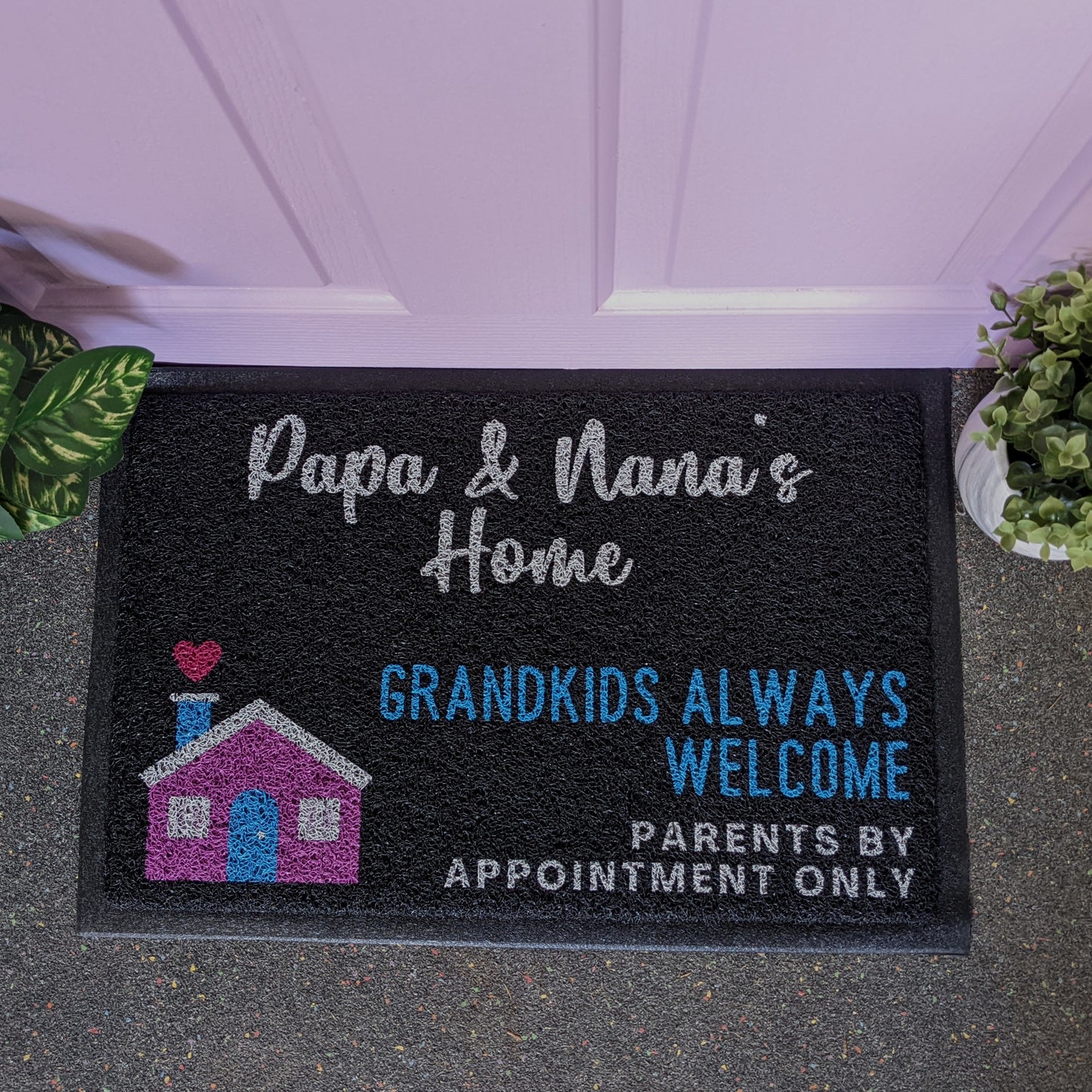 Personalised Grandkids always welcome cushioned black Doormat