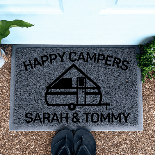A Frame Camper doormat Happy Campers - Looped - Personalised Doormat Australia