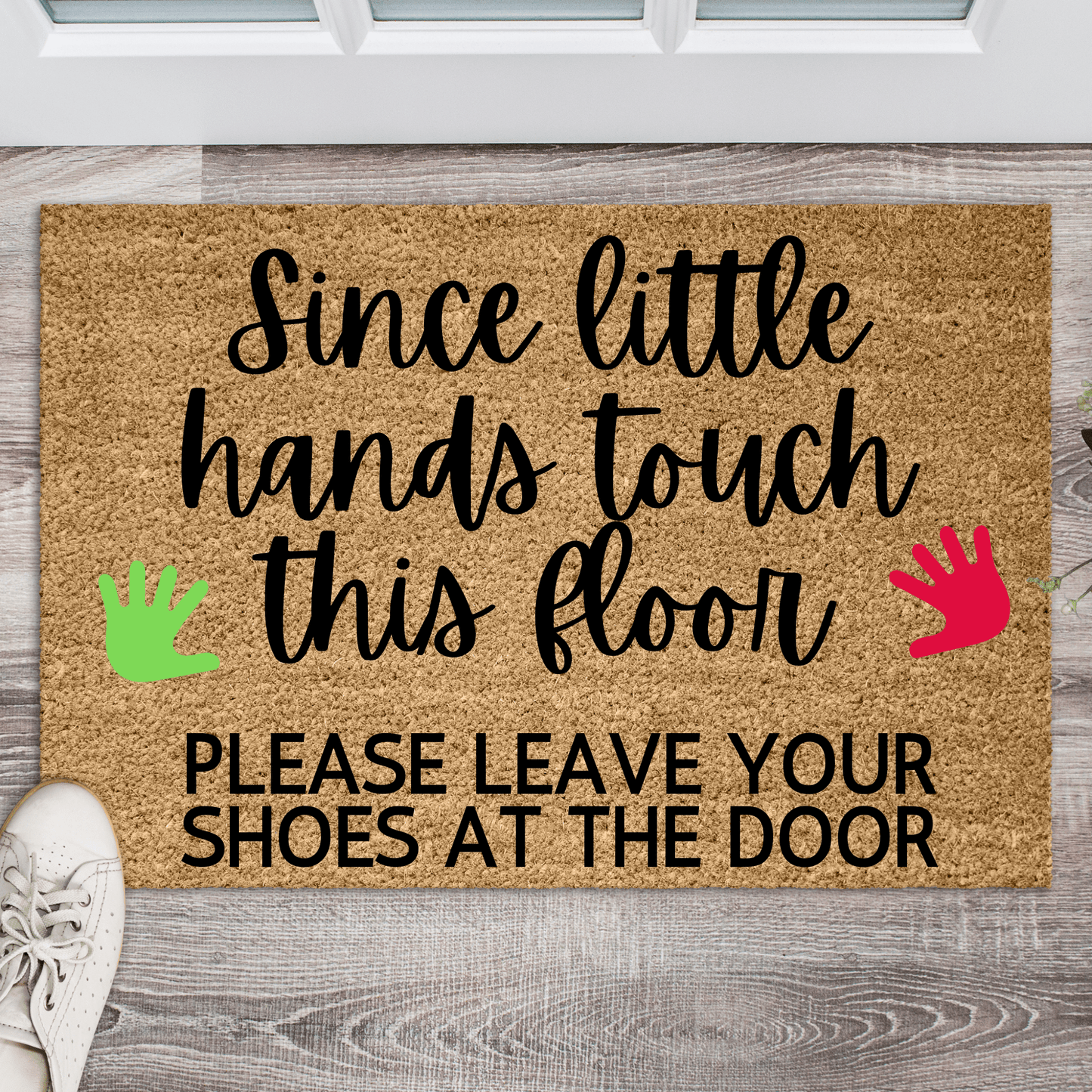Since little hands touch this floor doormat with handprints - coir - Personalised Doormat Australia