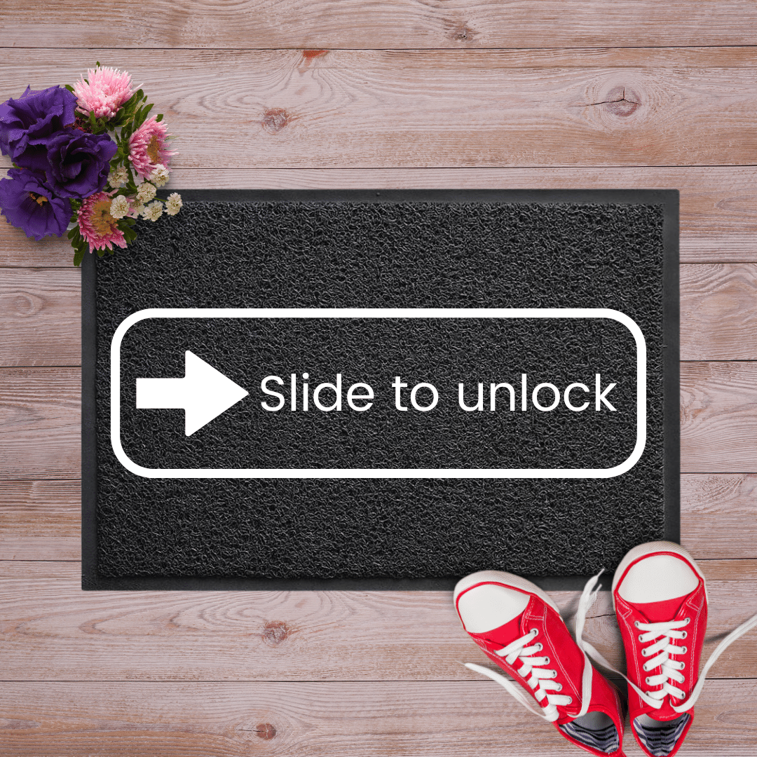 Slide to unlock funny doormat