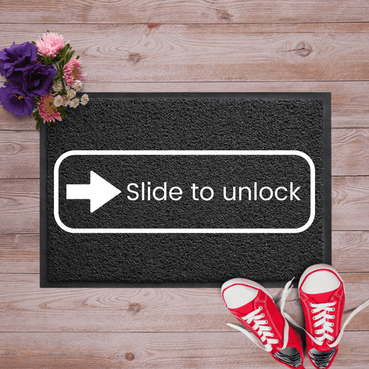 Slide to unlock funny doormat