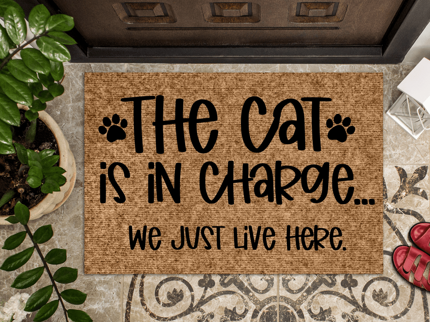 The Cat is in charge doormat - Personalised Doormat Australia