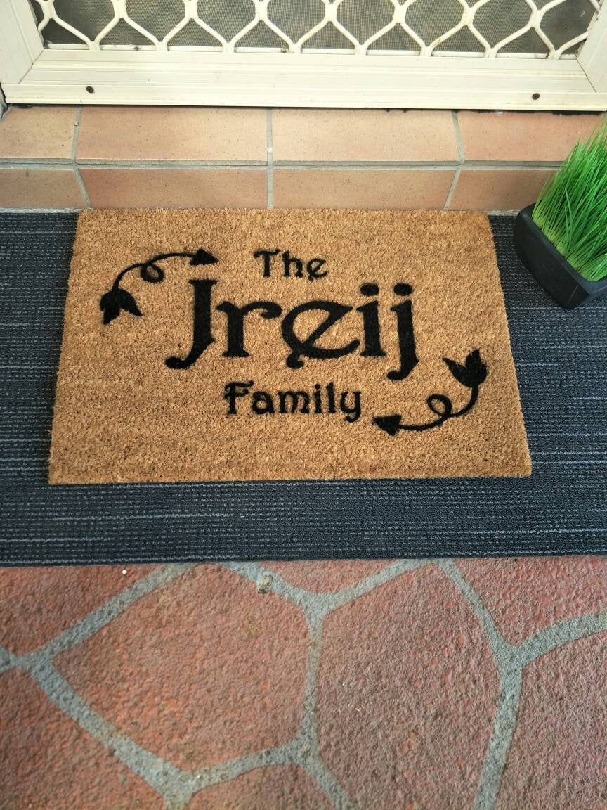 Family name front door "The Standford Family". - Personalised Doormat Australia