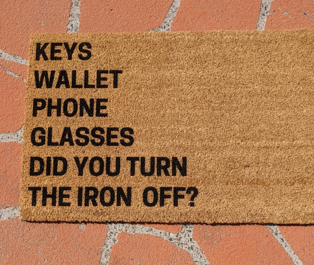 Keys Wallet Phone Glasses Iron off doormat Personalised Doormats
