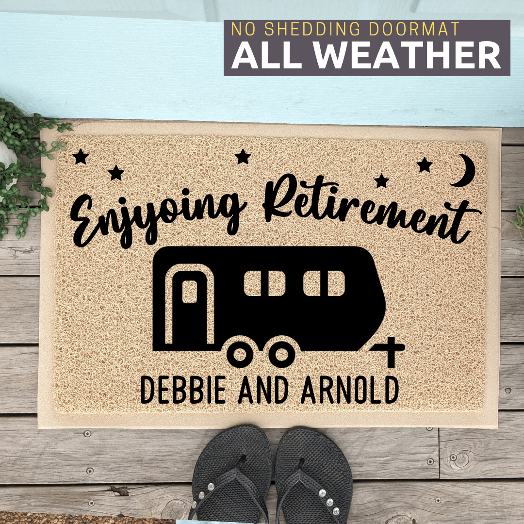 Enjoying Retirement Camping Caravan Doormat Personalised Doormats