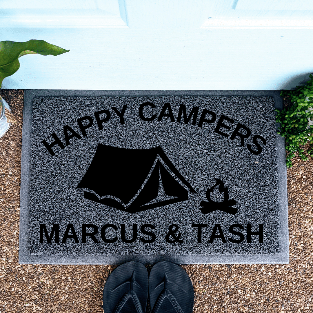 Happy Campers tent doormat - Looped - Personalised Doormat Australia