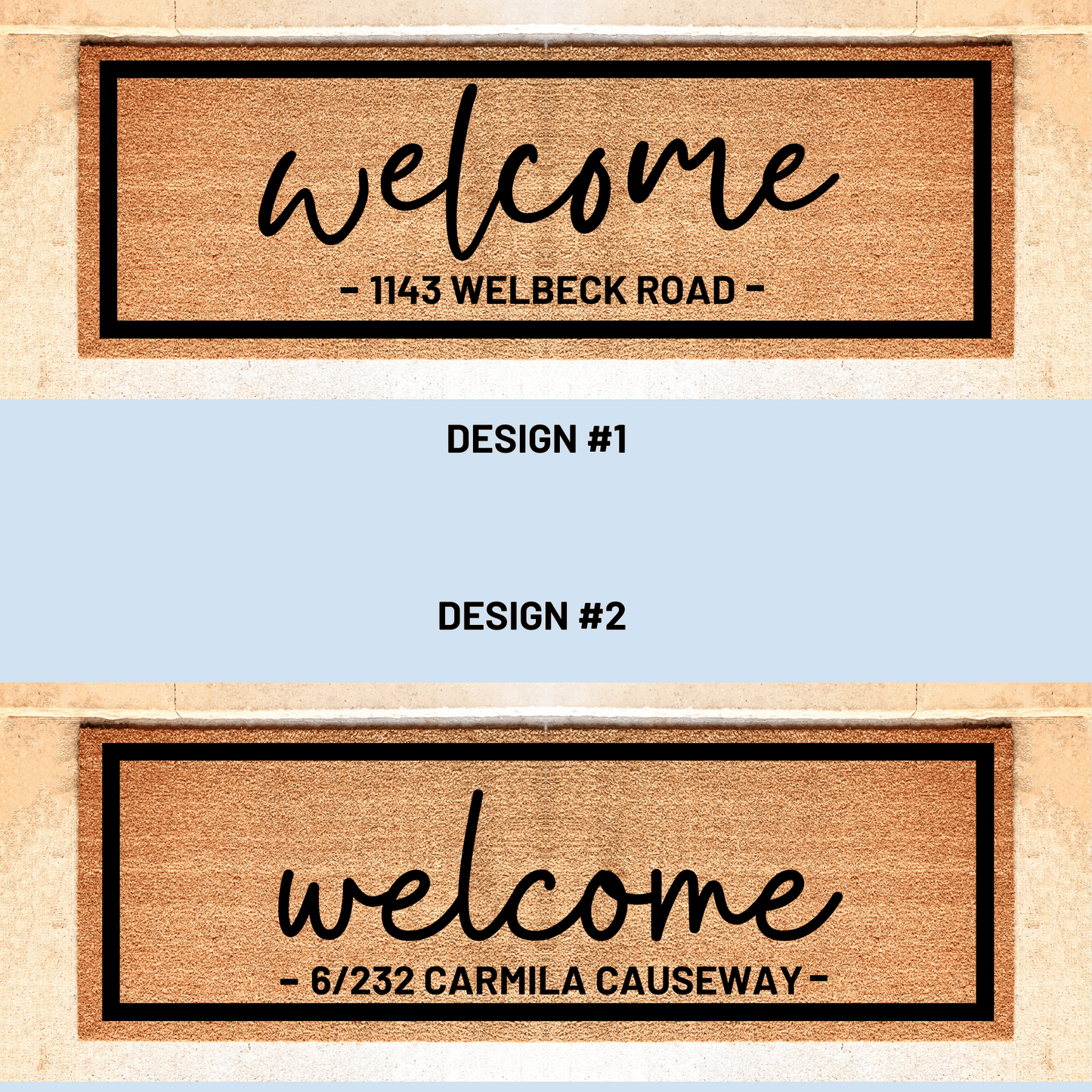 Welcome long address personalised front door mat Border – Personalised ...